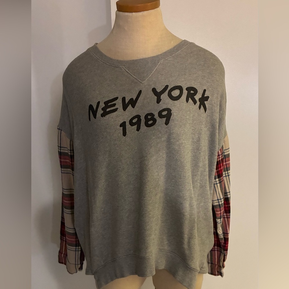 Forever 21 Gray Crewneck Sweater with Plaid Sleeves 1989 Taylor Swift coded